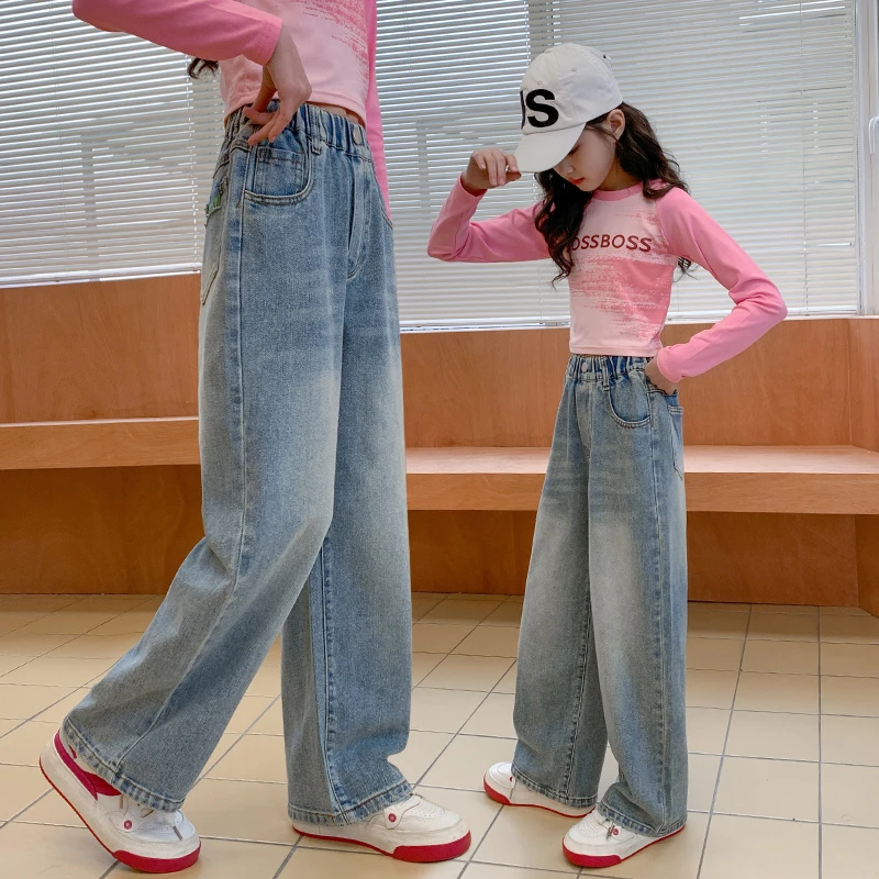 女童裤子儿童女孩直筒牛仔长裤202春装新款中大童春季休闲阔腿裤