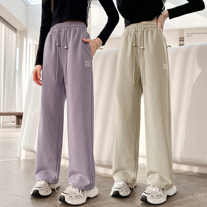 女童裤子洋气外穿休闲直筒阔腿裤儿童春装中大童女孩春秋运动长裤