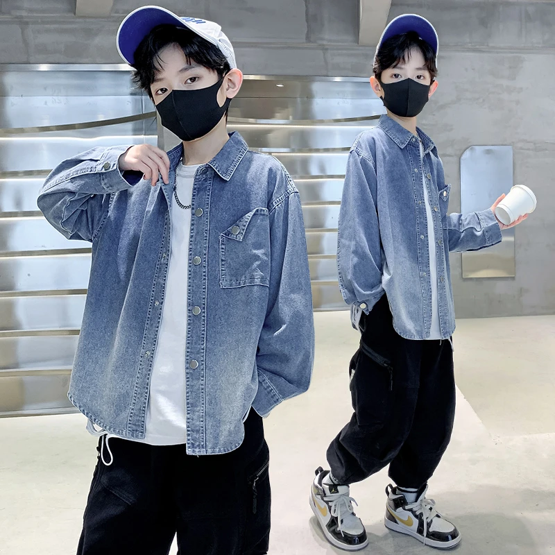 男童衬衫长袖2025春装儿童牛仔衣休闲中大童春秋款男孩上衣潮帅气