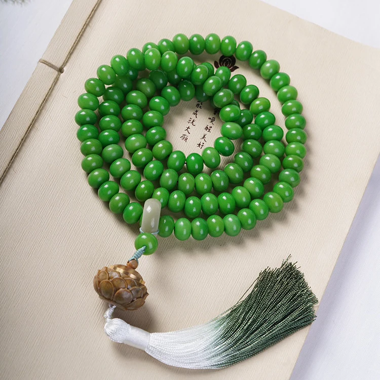 白玉菩提绿菩提手串108颗菩提根宫廷风搭配香囊可装香丸手持念珠
