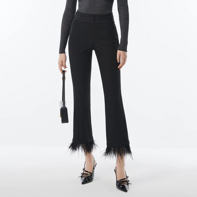 【流苏九分裤】显瘦高腰修身微喇裤甜美俏皮减龄DOUBLOVE贝爱秋季款