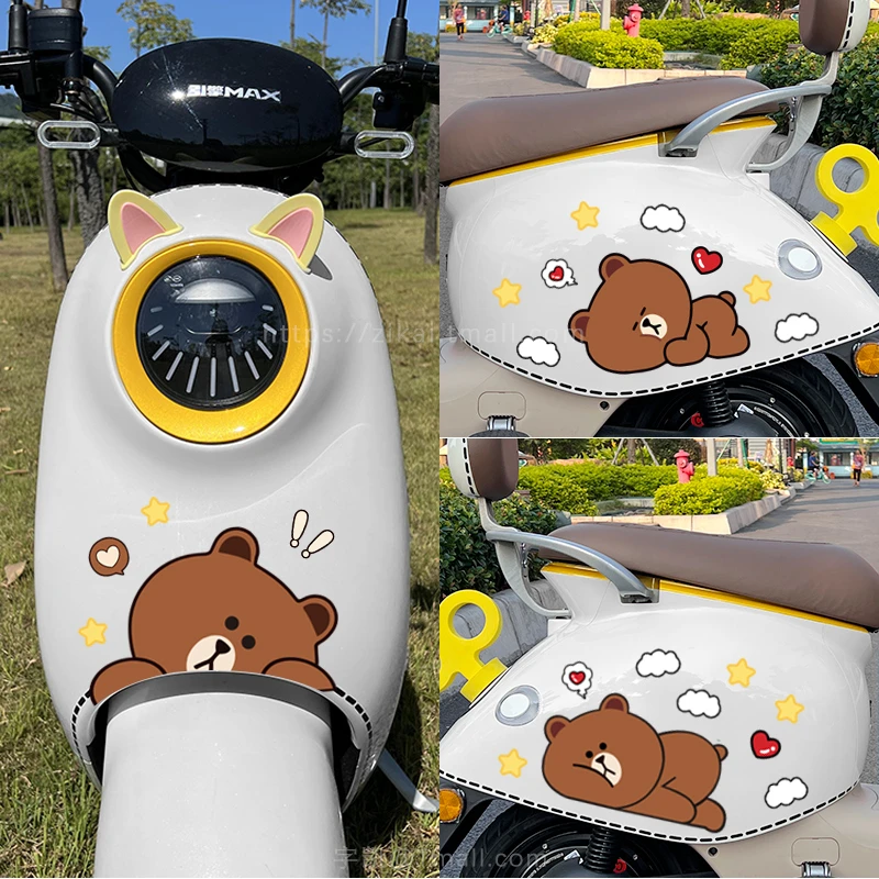 小熊电动车贴纸创意防水小牛雅迪头盔贴纸遮盖刮痕装饰个性车贴纸