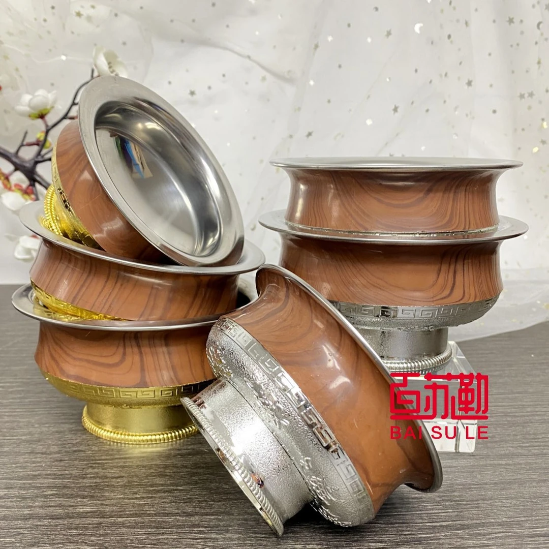 民族特色敬酒碗不锈钢家用高脚碗双色款蒙餐餐具仿银碗加厚