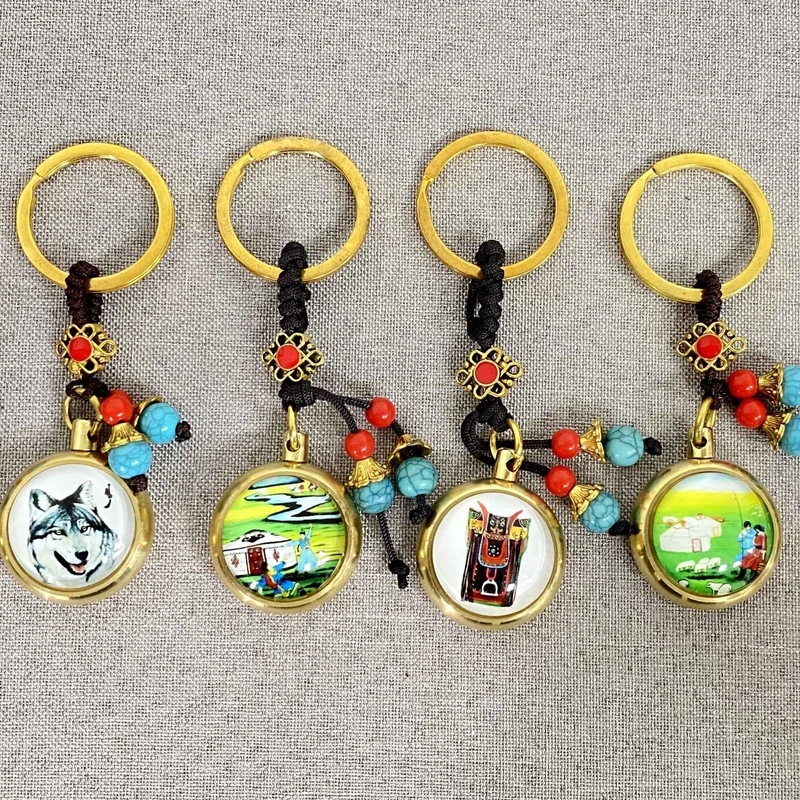 蒙古元素钥匙扣挂件内蒙古工艺品草原礼品汽车钥匙链背包铜挂件