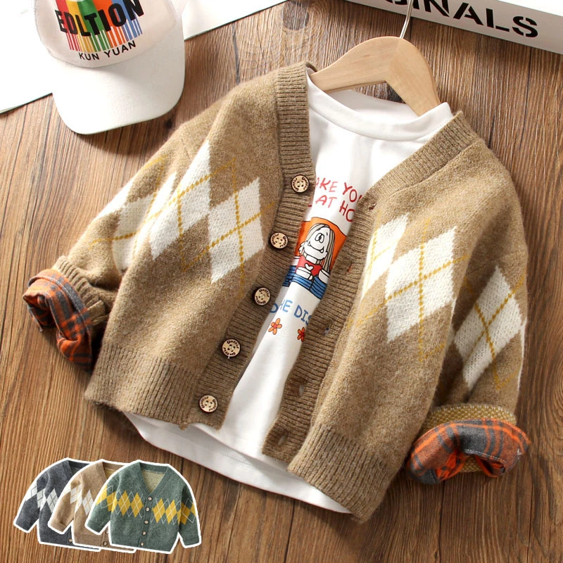 男童针织衫外套春秋款韩版男童毛衣开衫洋气中小童宝宝秋装上衣潮