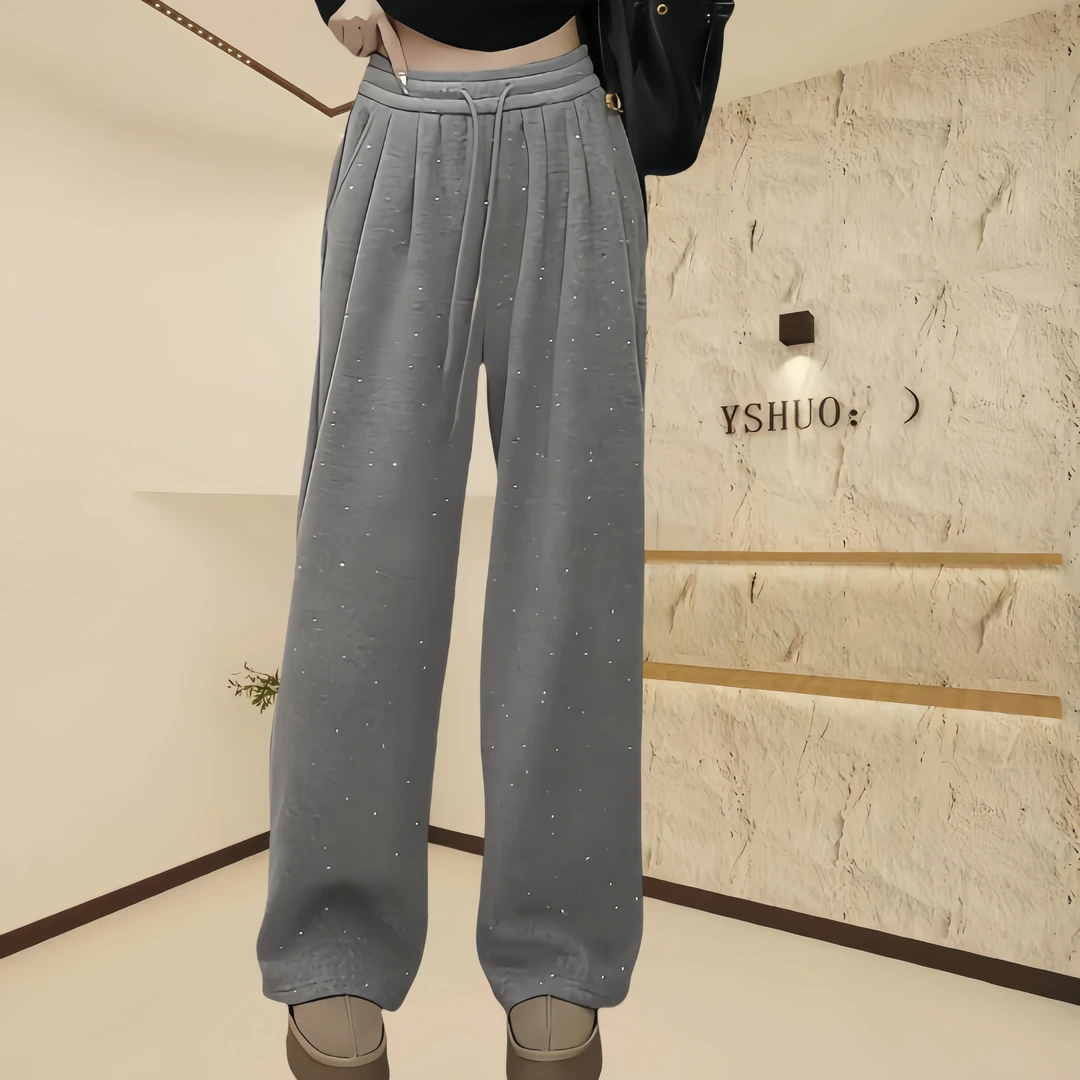 冬季新款加绒加厚休闲裤宽松高腰显瘦拖地长裤简约百搭休闲阔腿裤