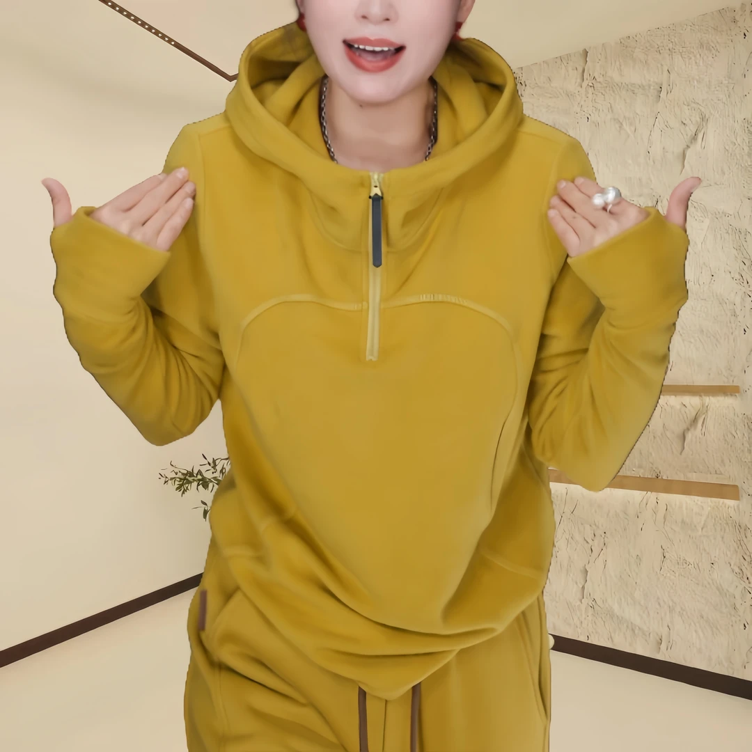 2024秋冬新款双面德绒百搭保暖半拉链套头卫衣时尚休闲上衣女