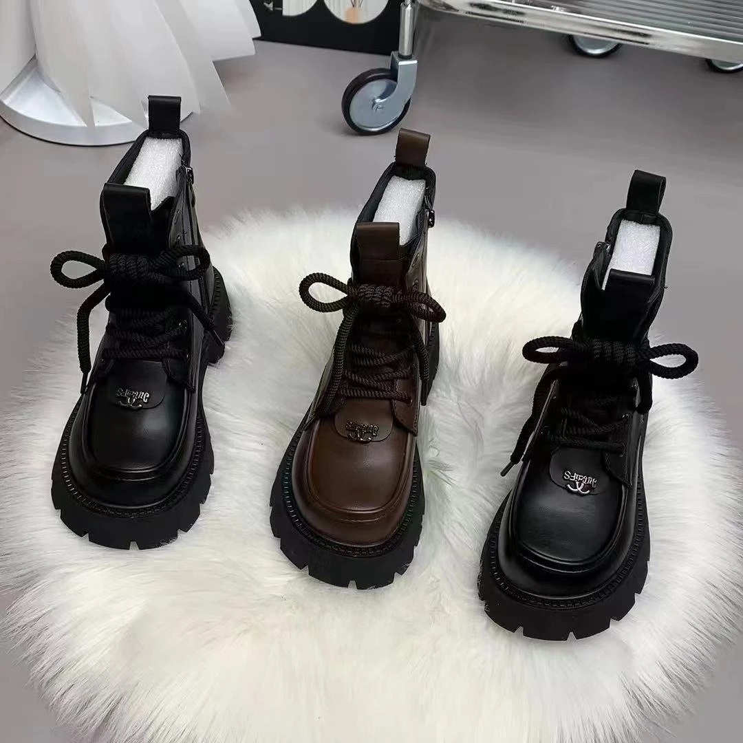 厚底马丁靴女冬季加绒2025秋冬新款百搭复古二棉鞋松糕底防滑短靴