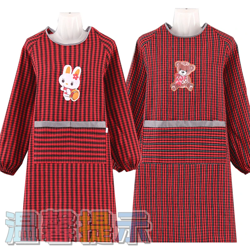 加厚棉布长袖罩衣家用厨房围裙做饭时尚女上班透前开扣罩衣大人穿