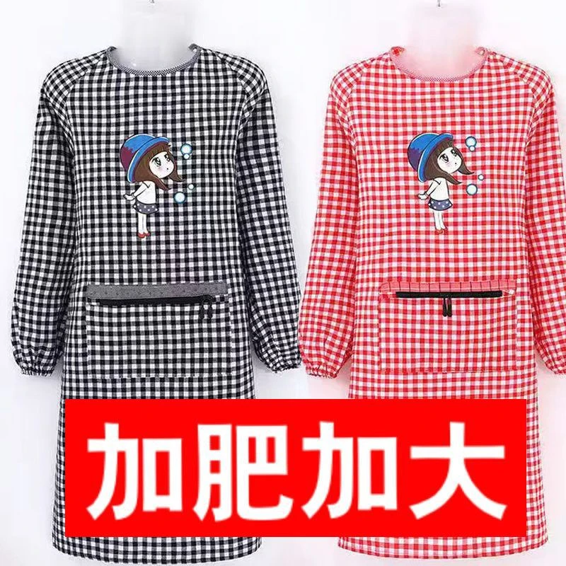 加肥加大拉链兜棉围裙长袖罩衣秋冬套棉袄男女胖大码工作服反穿衣