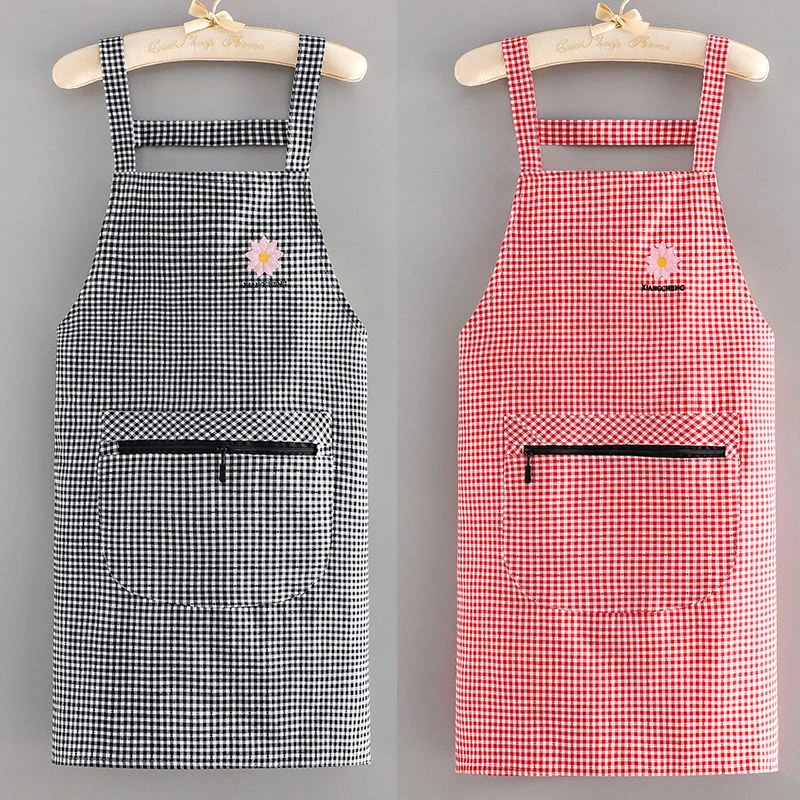围裙厨房专用棉布罩衣背带上班围裙厨房家用纯棉透气时尚做饭拉链