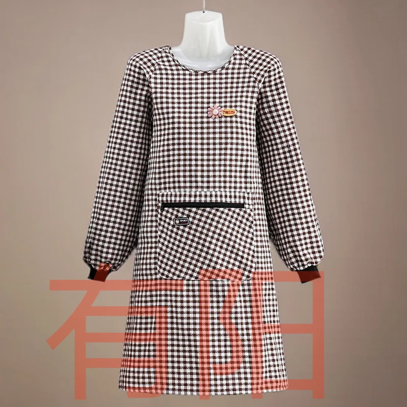 新款女长袖洋气围裙家用纯棉防油罩衣厨房防污做饭厨房带袖的围裙