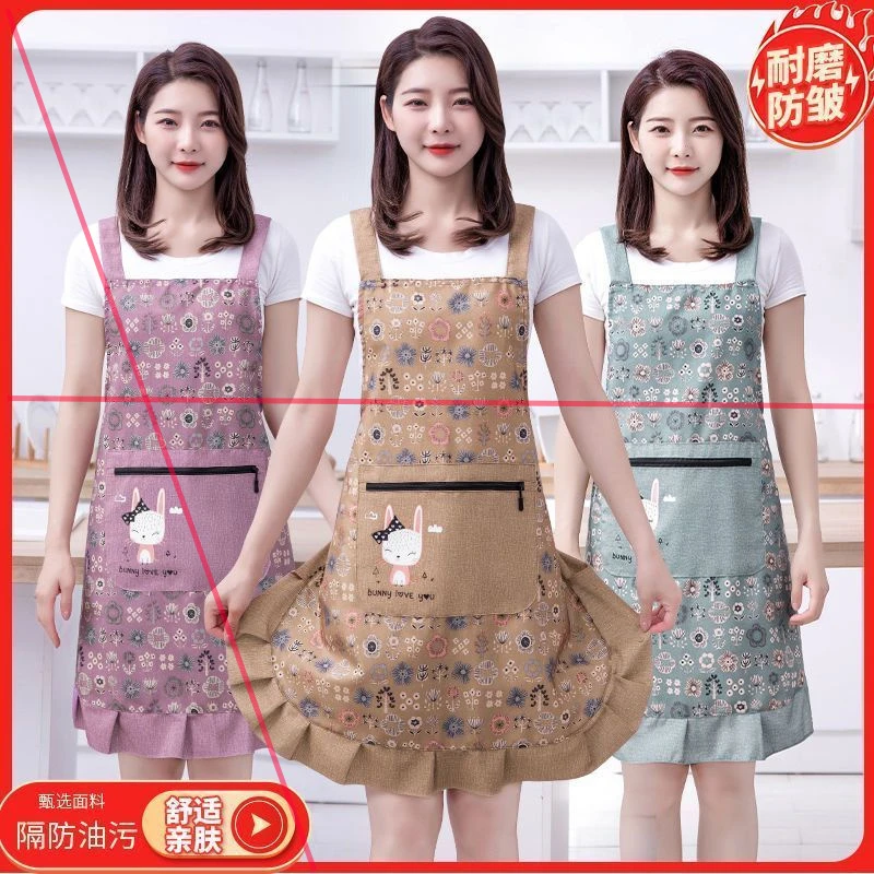 竹节棉围裙纯棉厨房家用2024新款韩式餐饮专用网红饭单做饭洋气工