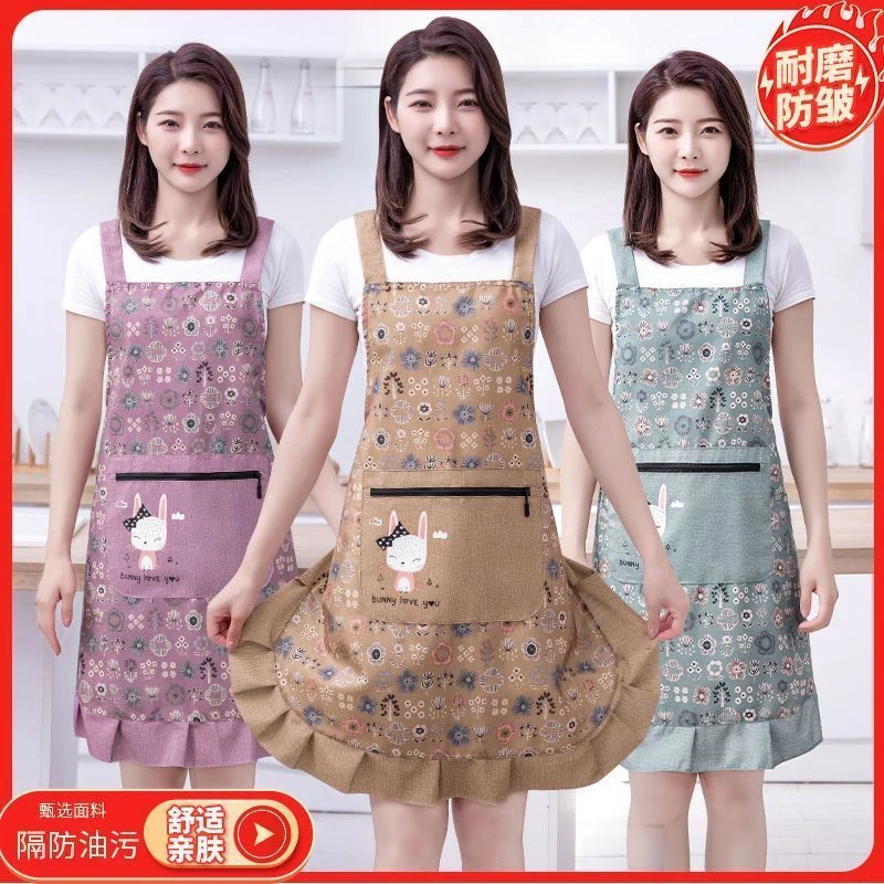 竹节棉围裙厨房女士时尚做饭家用工作耐磨透气新款洋气上班工作服
