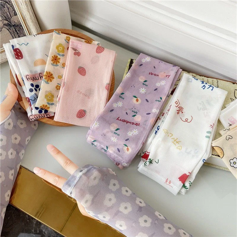 莎百琳夏季卡通网纱冰袖网红透气防晒百搭袖套可爱冰丝防晒袖套