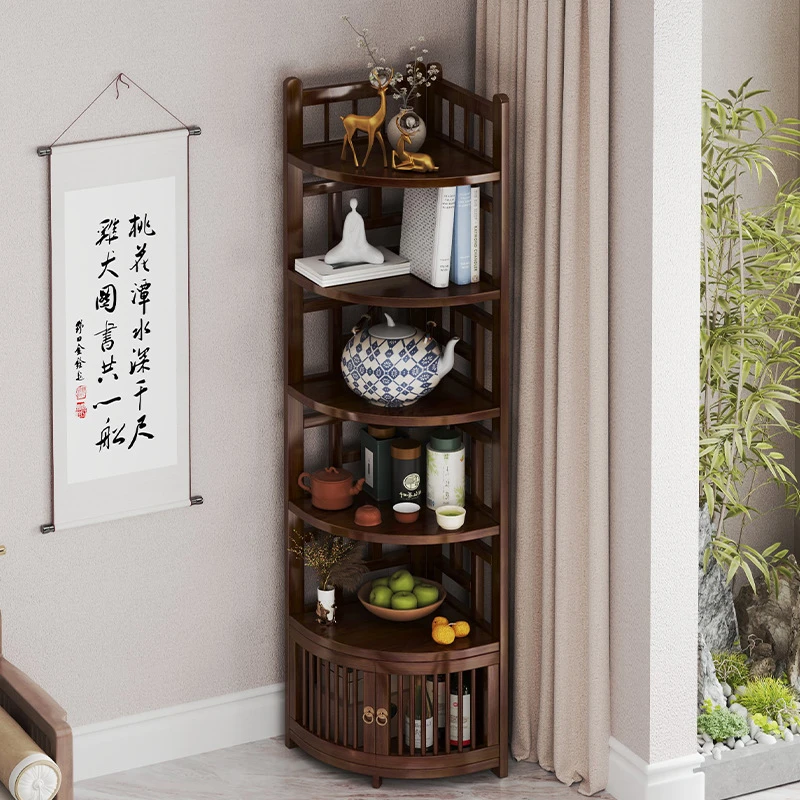 新中式转角柜家用客厅墙角置物架书架角落收纳柜多层摆件展示架子