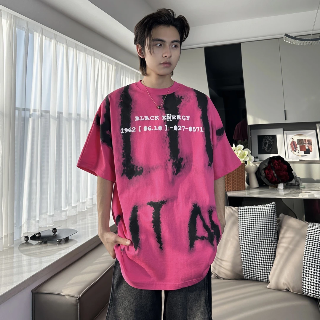 麻瓜兄弟国潮美式涂鸦字母短袖T恤男宽松高街设计感半袖情侣上衣