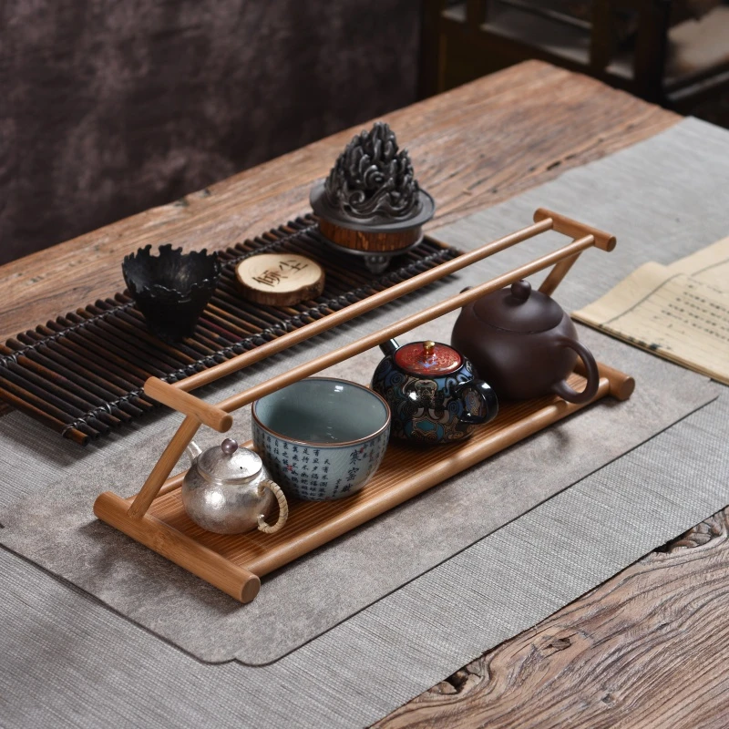 小紫烟 手工精品高山楠竹茶壶架杯架茶水博古收纳沥水架茶道 倾尘
