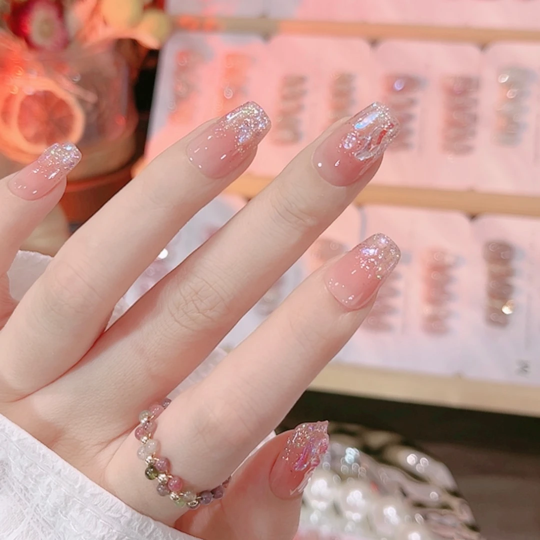 【叮咣乱闪】纯手工穿戴甲粉色温精灵百搭美甲贴片10片