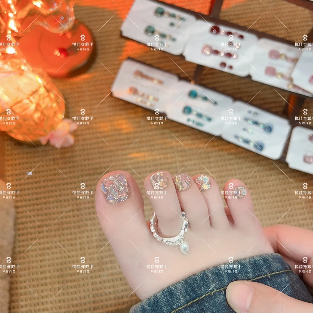 【美拉德】纯手工脚甲美拉德香槟钻显白夏季新款穿戴脚甲定制