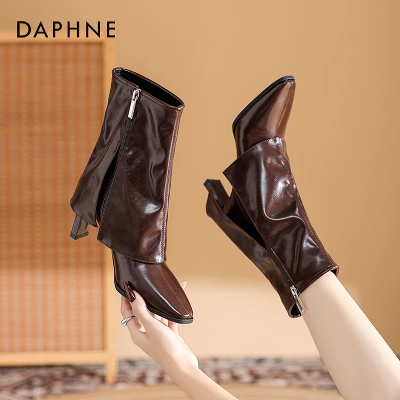 达芙妮2024秋季新款尖头高跟裤管短靴女细跟瘦瘦靴网红百搭时装靴