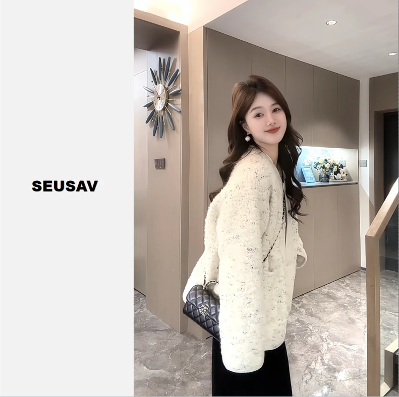 【笙箫家】圈圈毛小香羊毛外套羽绒服-冬季保暖时尚气质百搭显瘦