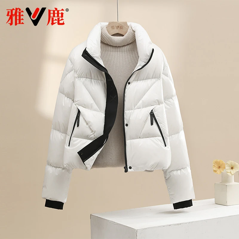 雅鹿【鹅绒】2025新款羽绒服女时尚冬季短款百搭立领加厚羽绒外套潮
