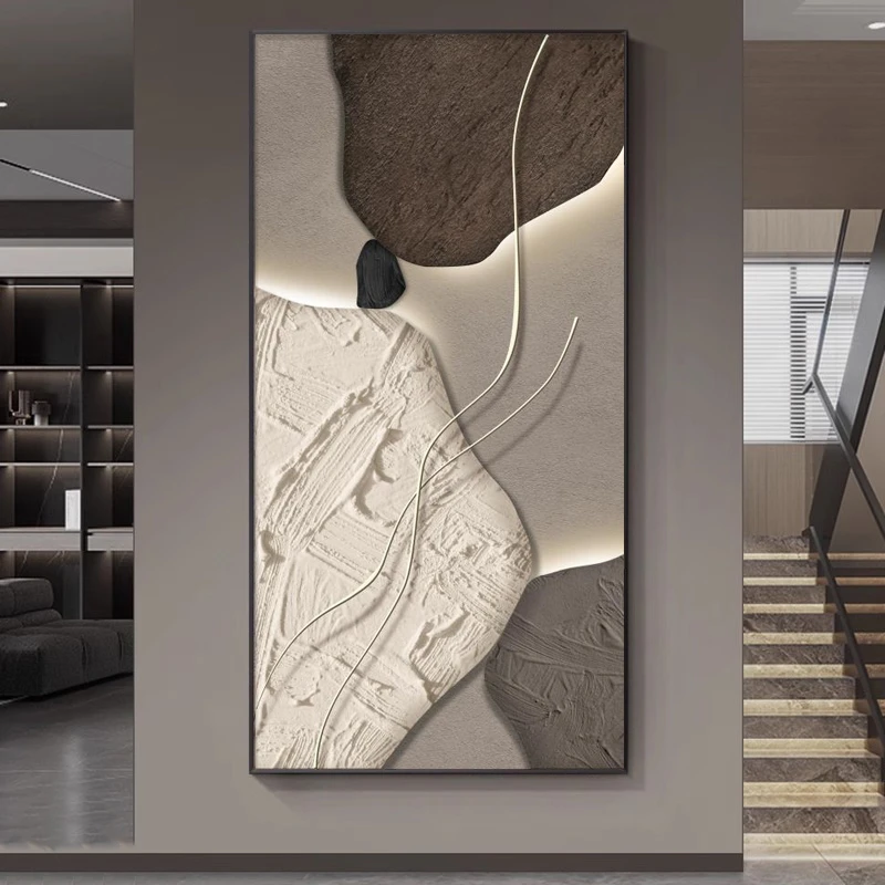 石来运转入户玄关装饰画黑白抽象喷绘走廊理画现代高档过道挂画