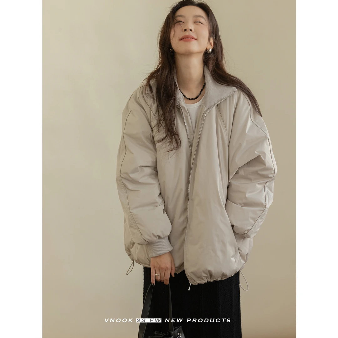 vnook【清仓】中长款羽绒服女设计师纯色宽松加厚立领羽绒服外套