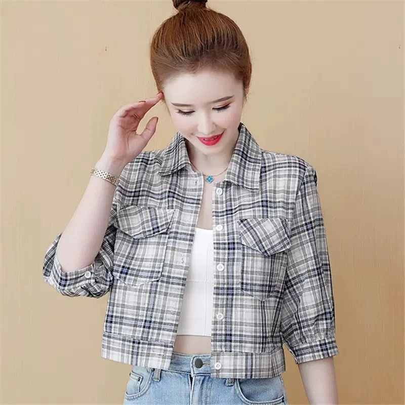防晒衣女士中袖复古港味夏季薄款短外套2025新款洋气格子防晒服衫