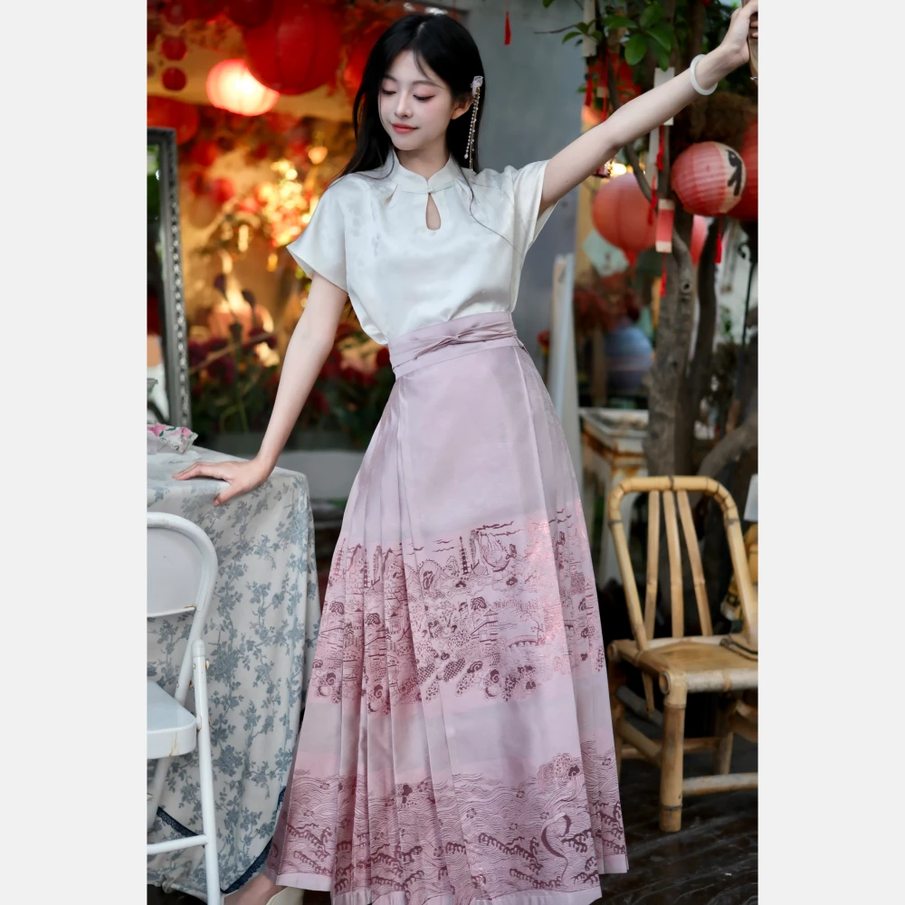 海市蜃楼-【夏季马面裙】原创织银织金明制马面裙日常清凉薄款夏