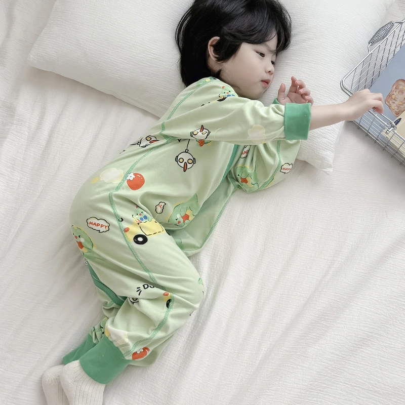 男宝宝夏季睡袋儿童连体睡衣春秋季纯棉薄款防着凉防踢被婴儿男童