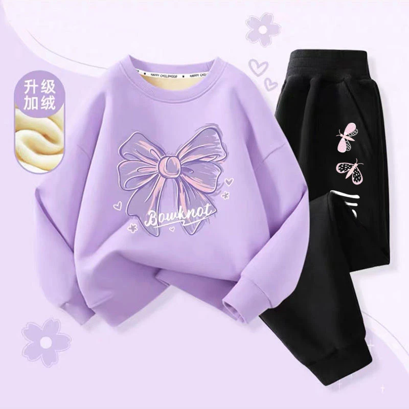 女童冬季套装中大童新款洋气儿童运动服加绒卫衣冬冬保暖两件装女