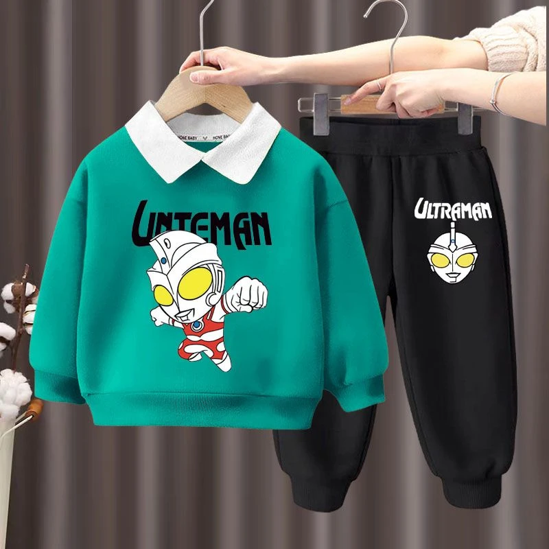 奥特曼衣服小男孩冬季套装男童Polo领卫衣洋气2023新款儿童两件套