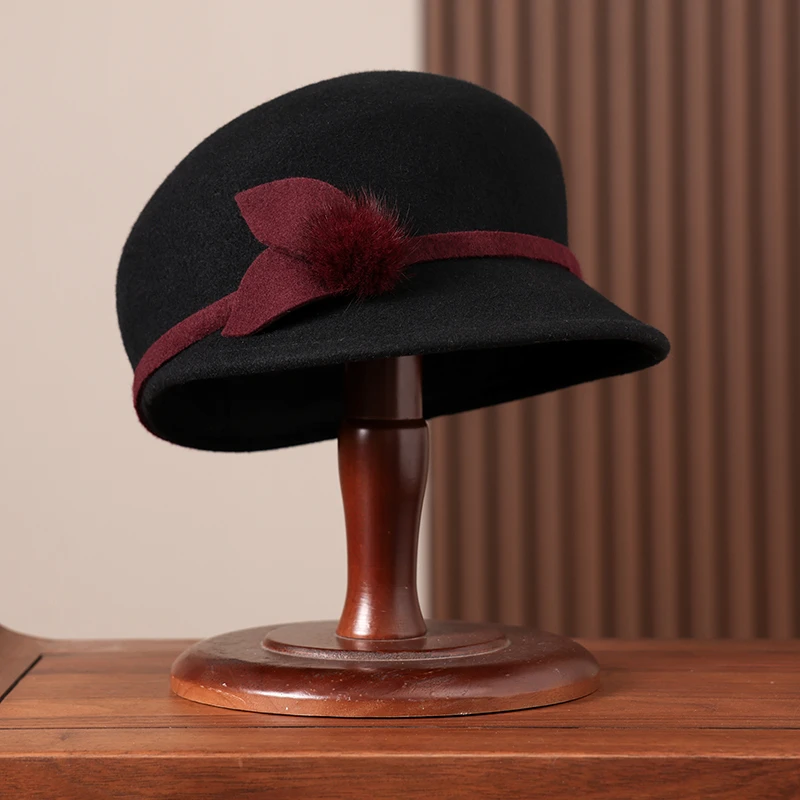 布塔秋冬新款马术帽羊毛呢帽英伦时尚百搭鸭舌帽复古小礼帽PT1386
