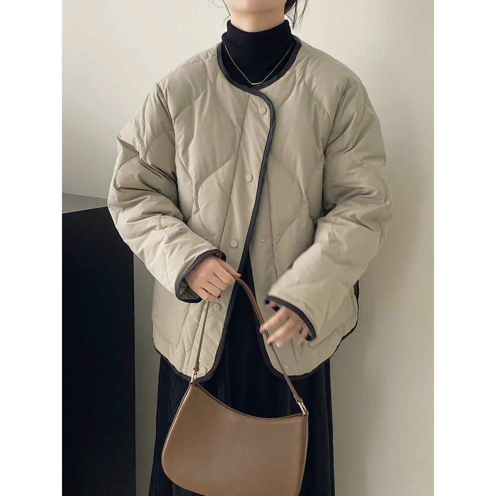 章若楠凡人歌同款拼接无领菱格棉服女冬季超好看短款圆领棉衣外套