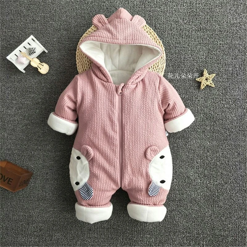 新生冬季连体衣棉衣爬服男女宝宝纯棉加厚女童装外出服拉链款加厚
