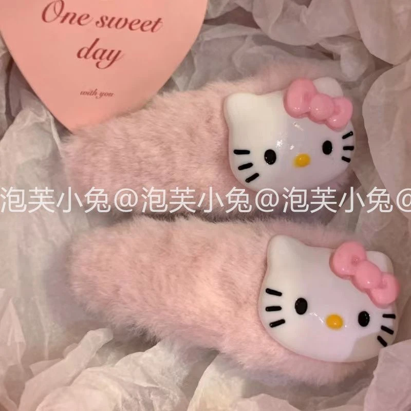 可爱粉色毛绒hellokitty掰掰夹大号卡通kitty猫发卡侧边刘海夹子