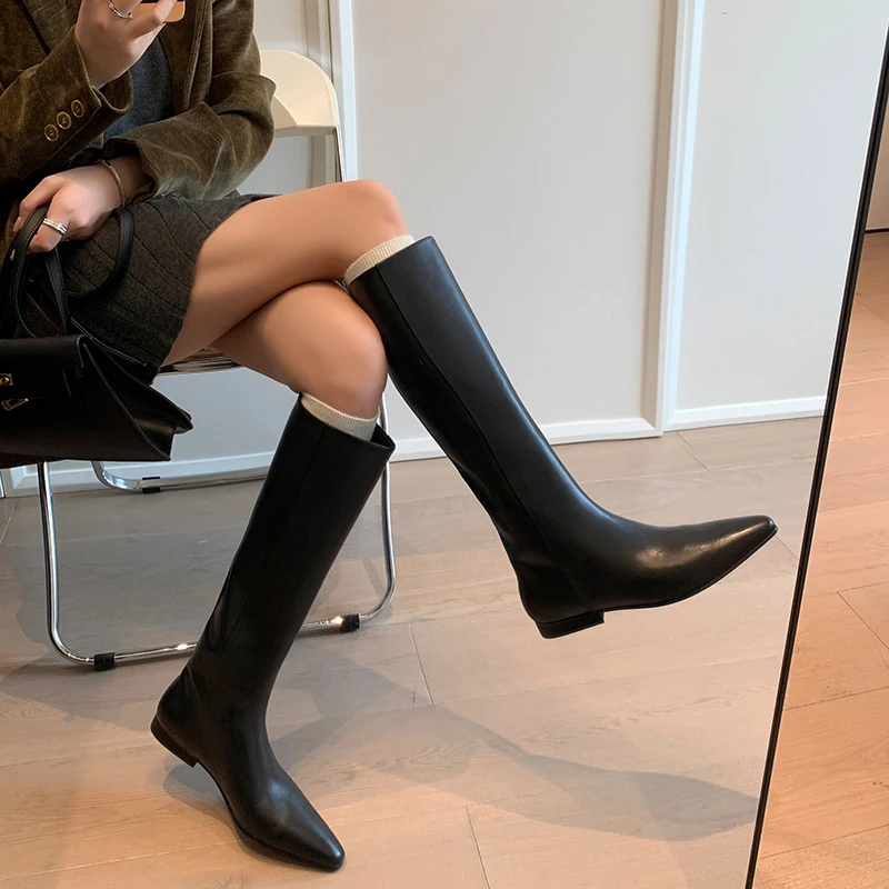 2CM，小个子女靴厚底高筒靴时尚粗跟骑士靴长高粗跟厚底长筒靴长靴