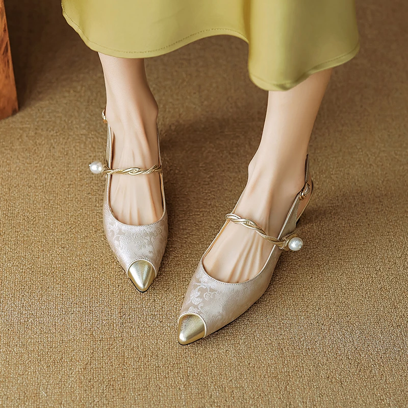 5CM,尖头浅口高跟气质女单鞋夏季法式仙女风夏季法式尖头粗跟凉鞋