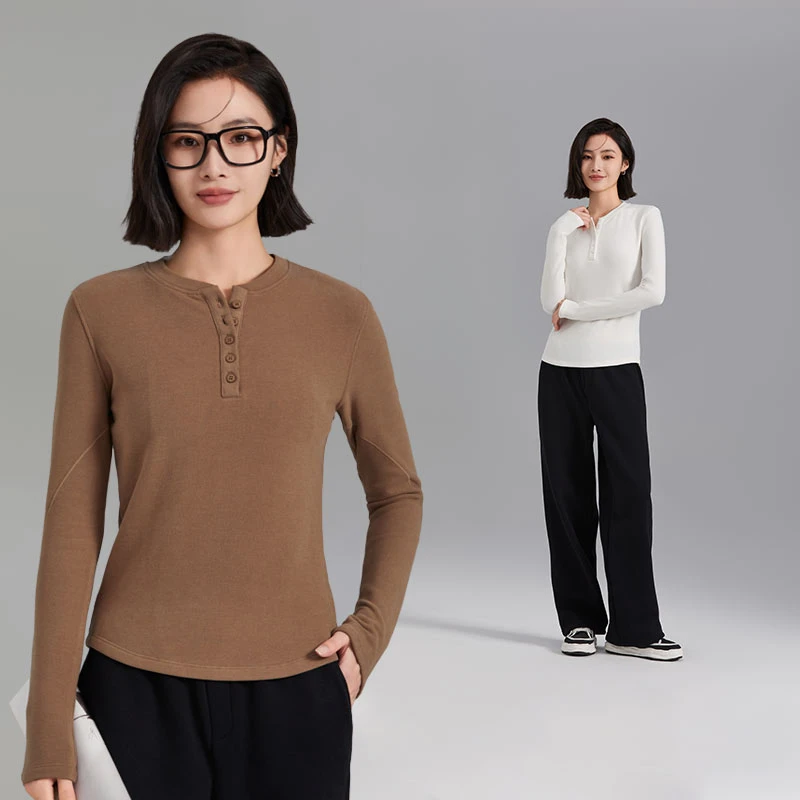 “亨利打底衫”慕斯触感细腻 弹力大超显瘦纽扣修身3色打底衫MS3102
