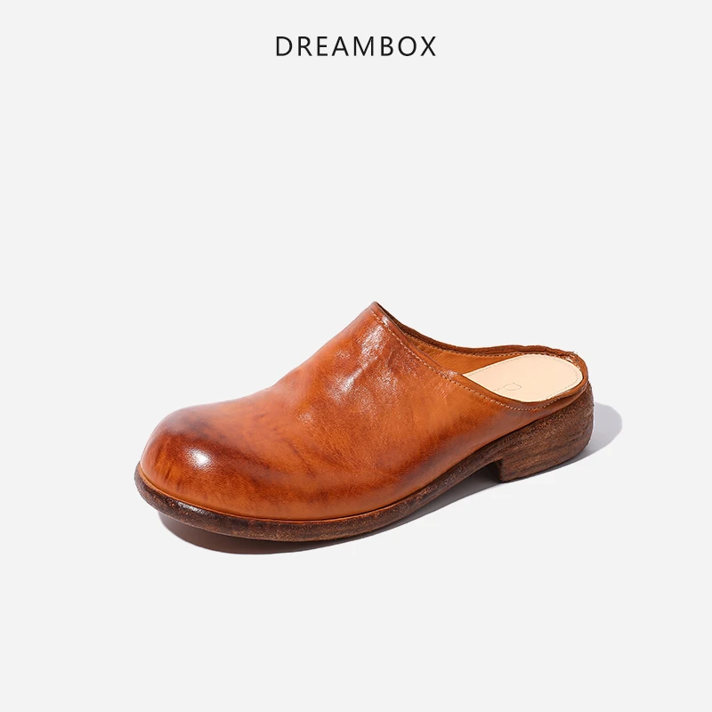 dreambox钧博高端马皮包头半拖鞋女外穿夏季新款休闲透气懒人凉鞋