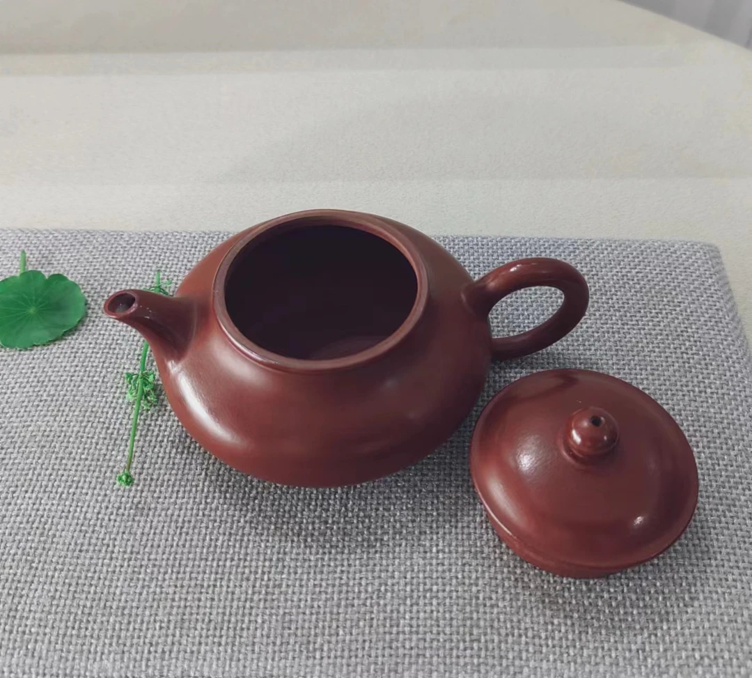 紫砂壶原矿朱泥大红袍壶扁纯手工制作泡茶壶客厅家用旅行茶具