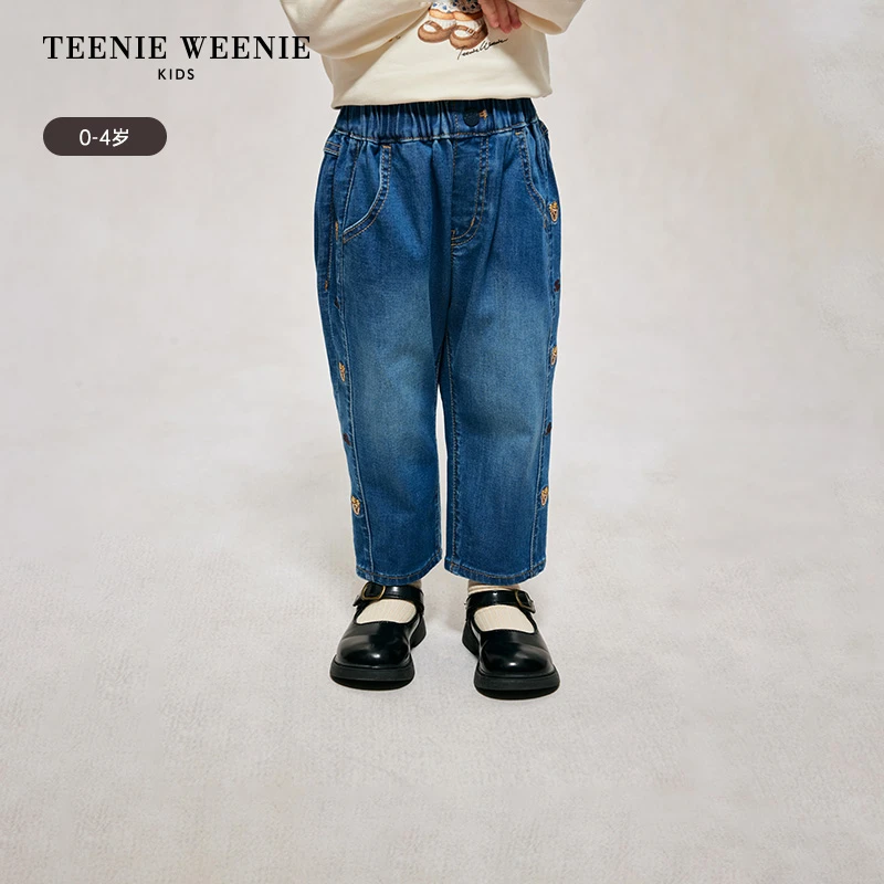 TeenieWeenieBaby小熊童装可爱刺绣弹牛仔长裤T0TJ244968A