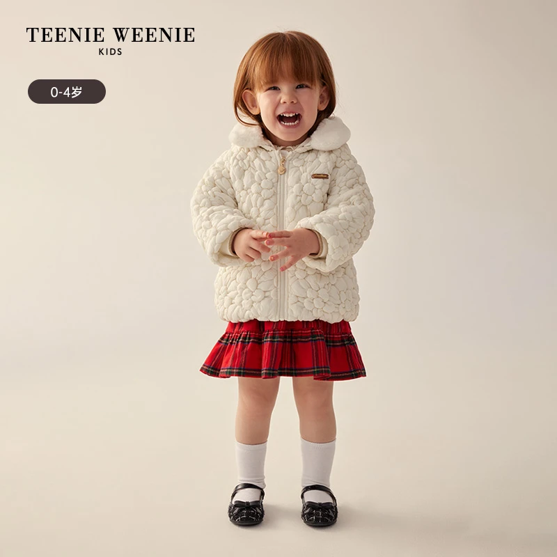 TeenieWeenieBaby小熊童装舒适熊耳连帽花朵纹棉服T0JP241151B