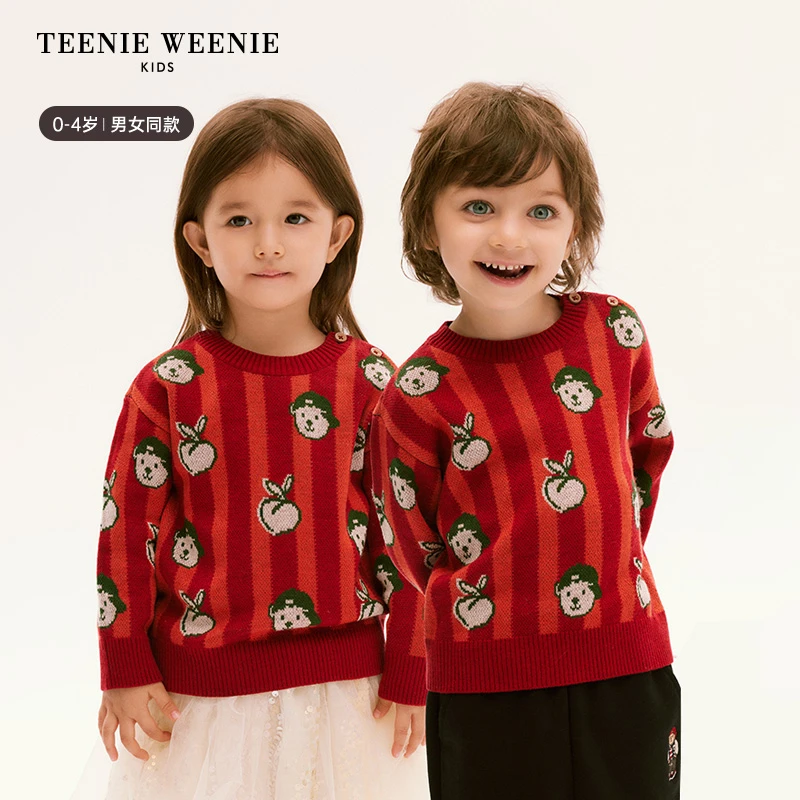 TeenieWeenieBaby小熊童装提花舒适新年圆领套头毛衣T0KW245174N