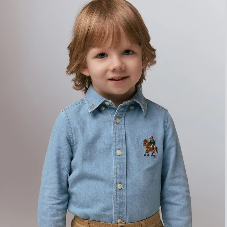 TeenieWeenieBaby小熊童装亲子学院风水洗软牛仔衬衫TKYP247883I