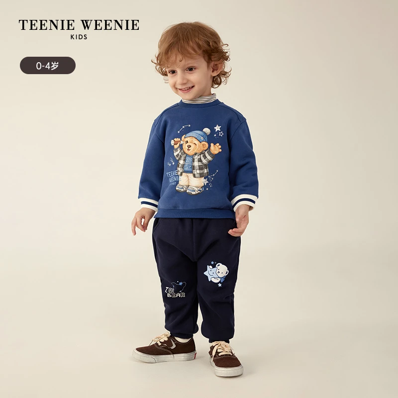 TeenieWeenieBaby小熊童装高领加绒加厚舒适撞色卫衣T0MW234T01K