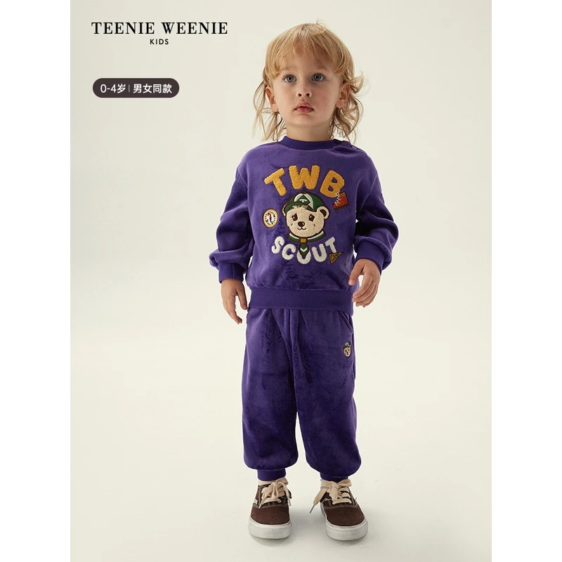 TeenieWeenieBaby小熊童装保暖印花运动双面绒套装T0CZ238988I