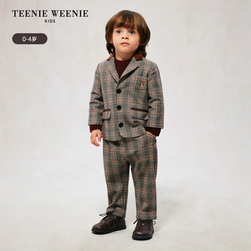 TeenieWeenieBaby小熊童装秋冬休闲百搭刺绣格纹长裤T0TC244T05B